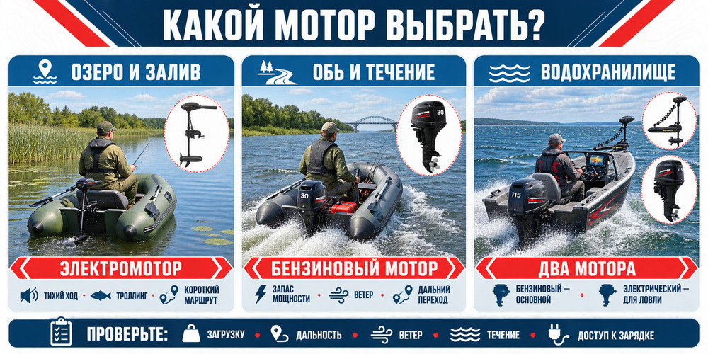 Выбор электрического или бензинового лодочного мотора по условиям рыбалки