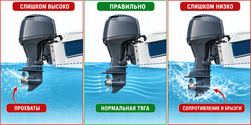 Положение антивентиляционной плиты относительно днища лодки