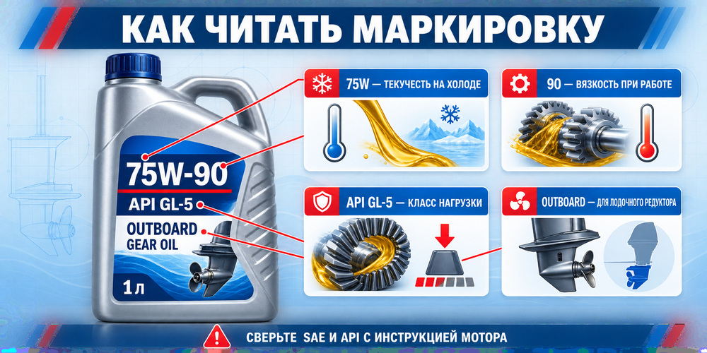 Расшифровка маркировки SAE, API на канистре трансмиссионного масла для лодочного редуктора