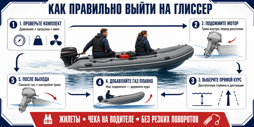 Пошаговая схема правильного разгона лодки и настройки мотора для выхода на глиссер