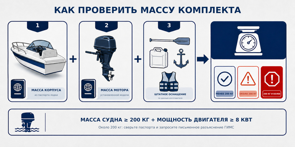 Проверка массы лодки с установленным подвесным мотором по техническим документам
