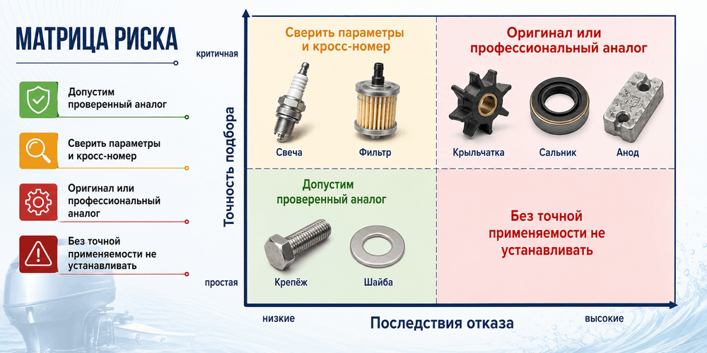 Матрица выбора расходников для лодочного мотора по последствиям отказа и точности подбора