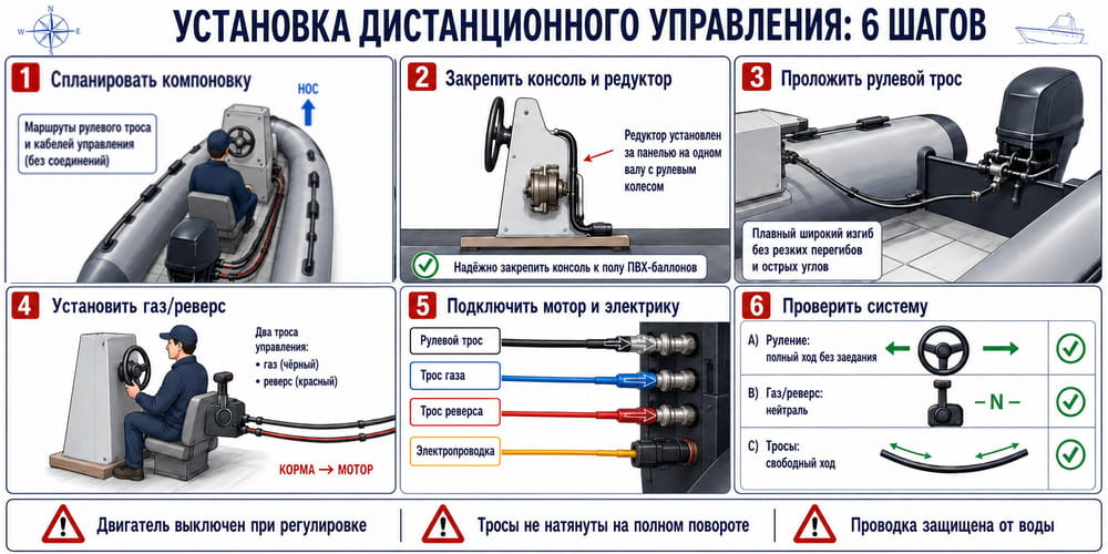 Пошаговый монтаж дистанционного управления лодочным мотором на ПВХ-лодке
