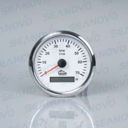 Тахометр белый с серебристой окантовкой со счётчиком моточасов 0-7000 (0-250 градация) 85 мм.