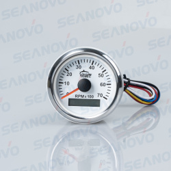 Тахометр белый с серебристой окант. SS316 со счётчиком моточасов 0-7000 (1.0-10.0 градация) 52 мм.