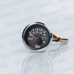 Вольтметр черный с серебристой окантовкой SS316 аналоговый 52 мм 8-16 Вольт
