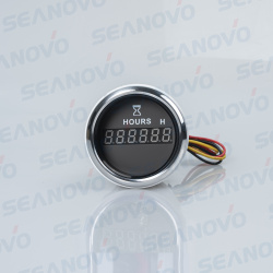 Счётчик моточасов цифровой черный с серебристой окантовкой SS316  52 мм