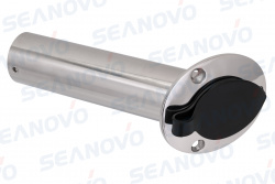 Держатель спиннинга врезной круглый на 30 градусов с заглушкой, нержавеющая сталь