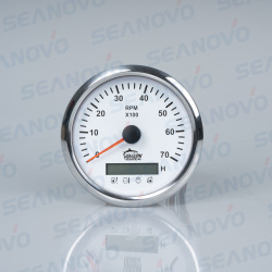 Тахометр белый с серебристой окантовкой со счётчиком моточасов с доп индикаторами 0-7000 (1.0-10.0)