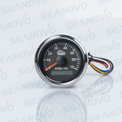 Тахометр черный с серебристой окант. SS316 со счётчиком моточасов 0-7000 (1.0-10.0 градация) 52 мм.