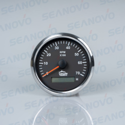 Тахометр черный с серебристой окантовкой со счётчиком моточасов 0-7000 (1.0-10.0 градация) 85 мм.