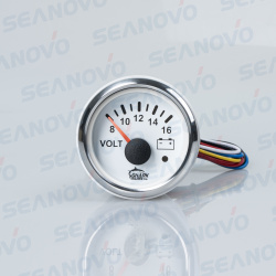 Вольтметр белый с серебристой окантовкой SS316 аналоговый 52 мм 8-16 Вольт