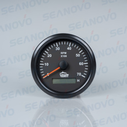 Тахометр черный с черной окантовкой со счётчиком моточасов 0-7000 (1.0-10.0 градация) 85 мм.